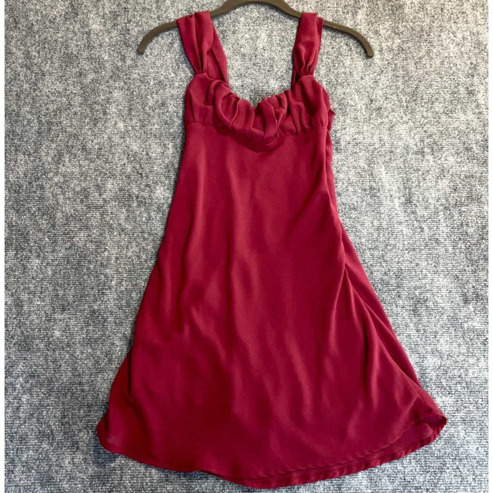 Princess Polly Burgundy Ruched Mini Dress US 2 AU 6 Sweetheart Flowy Lined